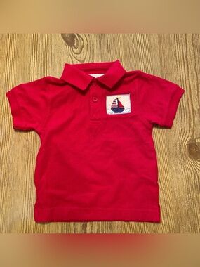Vive La Fete Red Polo Shirt with Smocked Sailboat Patch